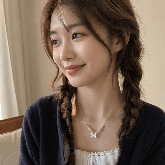 Kawaiies Collection - Jewelry - 925 Sterling Silver Pearly Butterfly Necklace