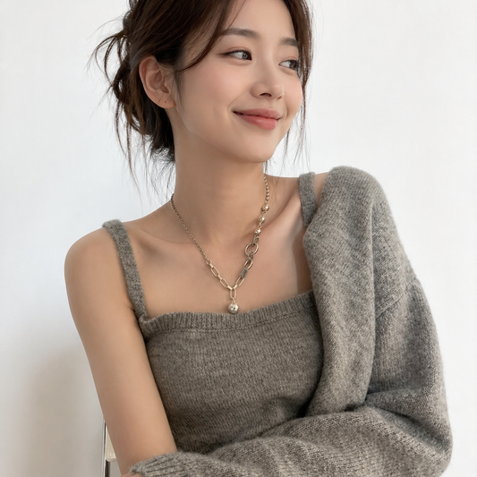 925 Sterling Silver Luna Link Pearl Necklace