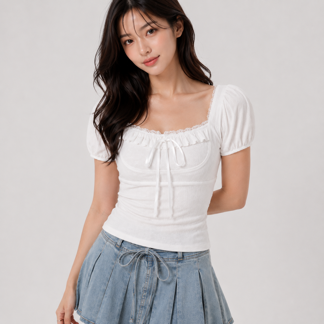Sweetheart White Lace Ribbed T-shirt