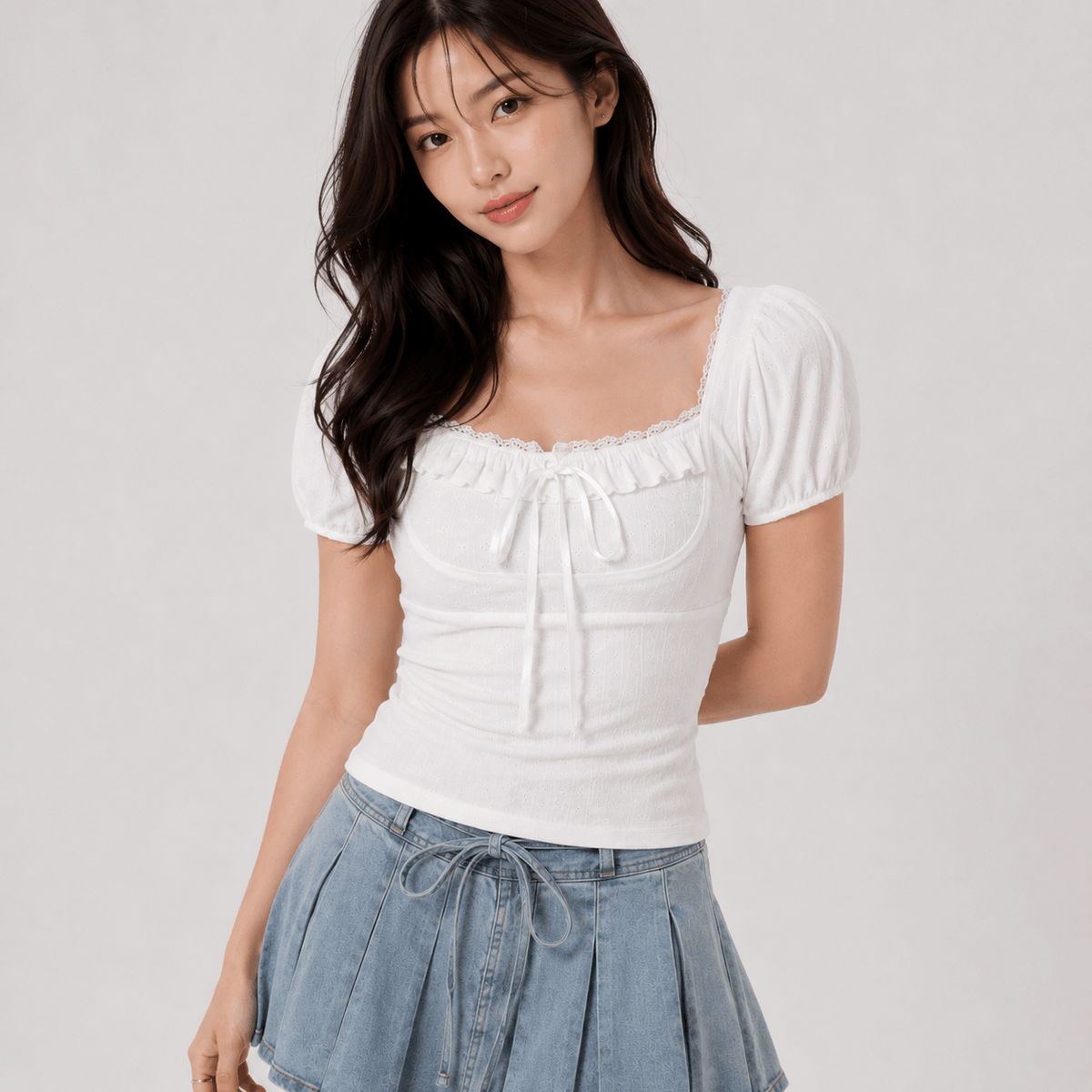 Kawaiies Collection - Apparel - Sweetheart White Lace Ribbed T-shirt