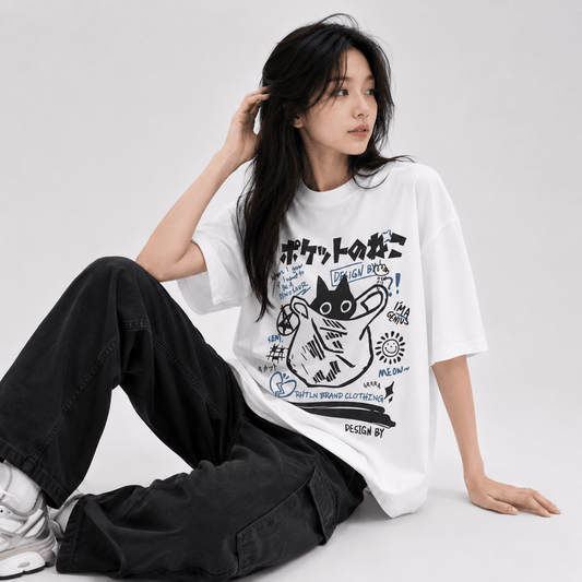 Kawaiies Collection - Apparel - Japanese-theme Black Cat in a Bag Unisex Tee
