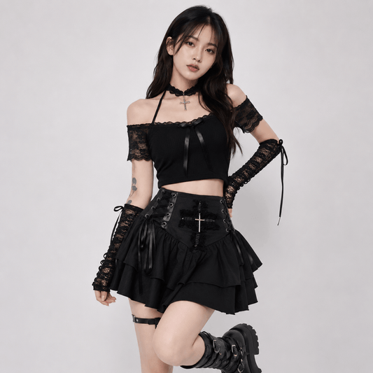 Kawaiies Collection - Apparel - Shadow Bloom Gothic Ruffle Women's Skirt