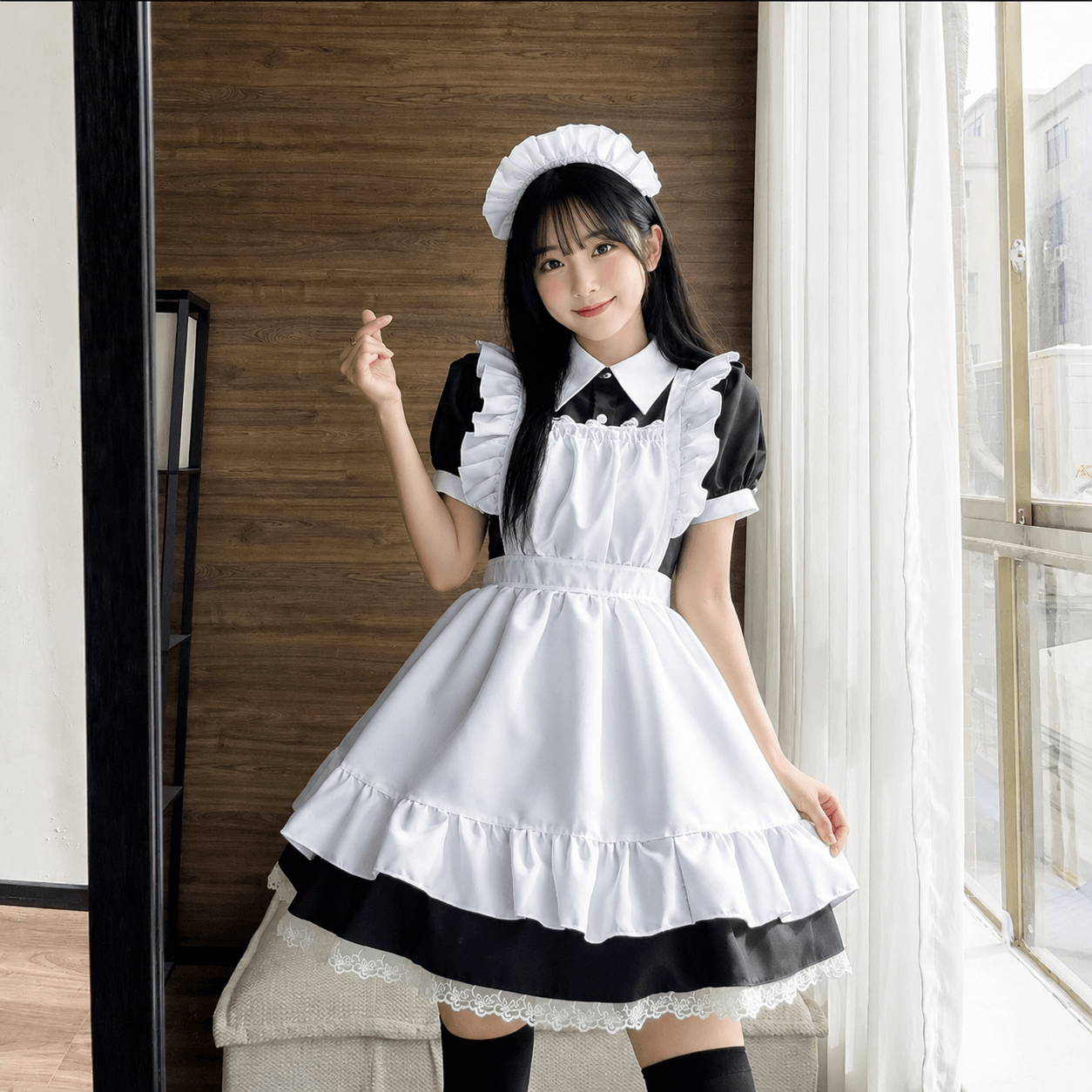 black and white maid dress Kawaii Lolita Cosplay Women's – Kawaiies EU/UK Size:XXL