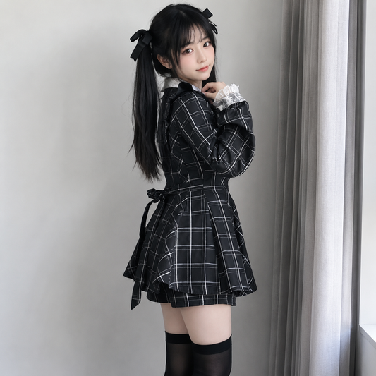 Harajuku Black Plaid Hearts Laced Lolita Women's Dress