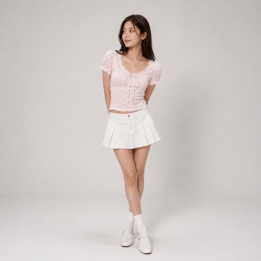 Kawaiies Collection - Apparel - Sweetheart Pink Lace Bow Women's Top