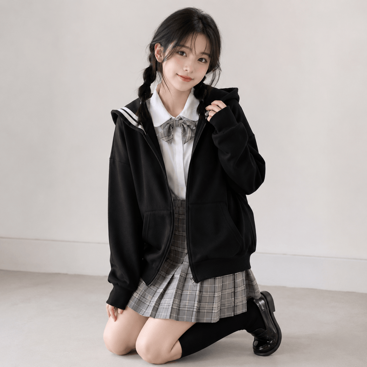 Kawaiies Collection - Apparel - Kawaii Black Sailor Academy Unisex Zip Up Hoodie