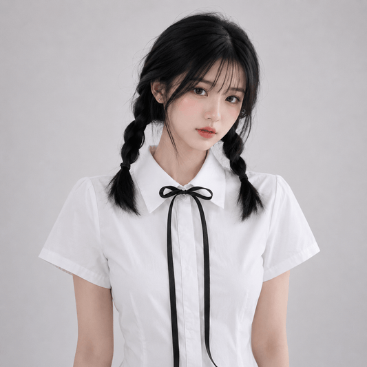 Kawaiies Collection - Apparel - White Coquette Ribbon Peplum Women's Blouse