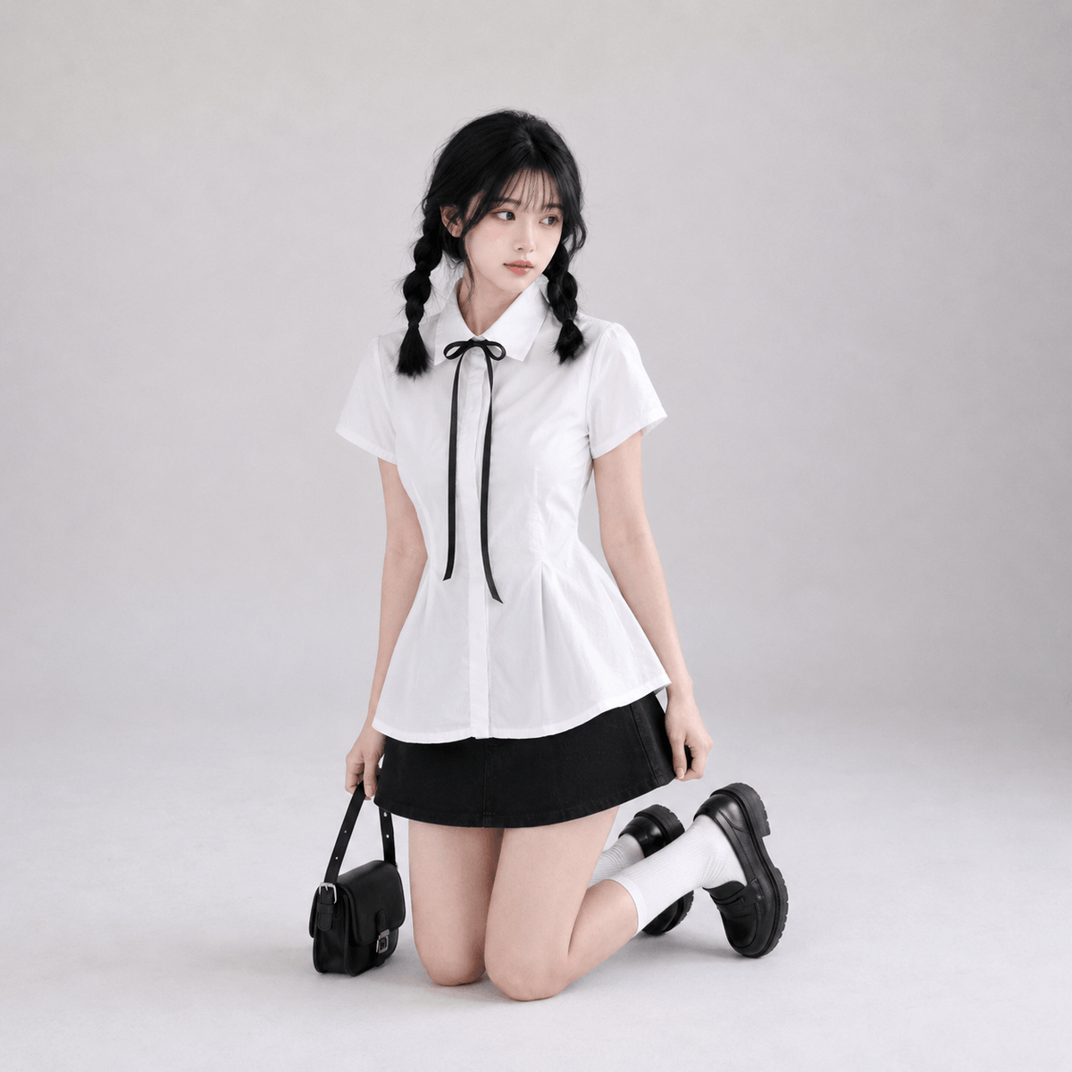 Kawaiies Collection - Apparel - White Coquette Ribbon Peplum Women's Blouse