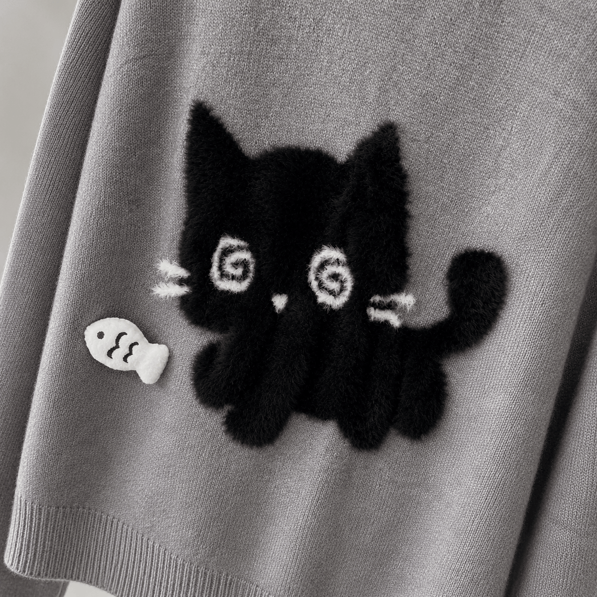 Kawaiies Collection - Apparel - Midnight Kitty Grey Oversized Women's Sweater