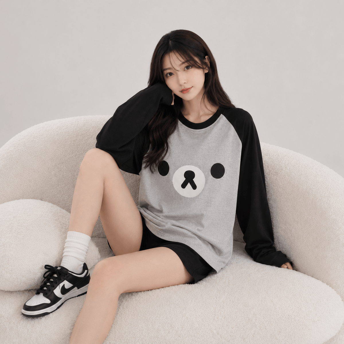 Kawaiies Collection - Apparel - Kawaii Bear Face Oversized Long Gray Women's Top