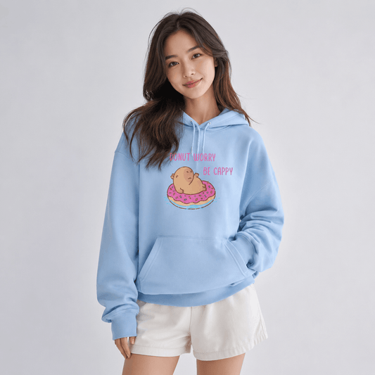 Kawaiies Collection - Apparel - Capybara Floating Donut Don't Worry Be Cappy Unisex Hoodies
