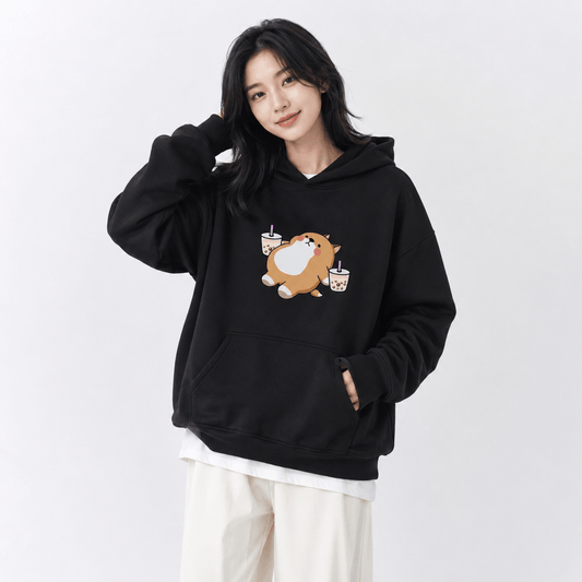 Kawaiies Collection - Apparel - Chubby Shiba Inu Bubble Tea Unisex Hoodie