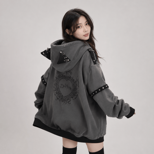 Kawaiies Collection - Apparel - Gothic Cat Streetwear Harajuku Hoodie Jacket