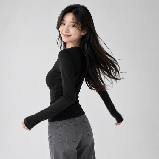Kawaiies Collection - Apparel - Sleek Slim Fit Ribbed Button-Up Long Sleeve Top