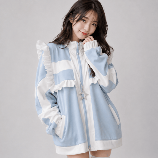 Kawaiies Collection - Apparel - Harajuku Y2k Wintercore Zipper Ruffle Women's Jacket
