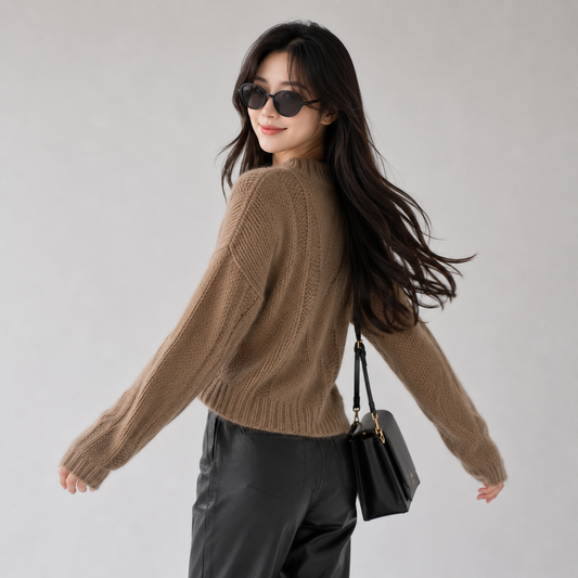 Chunky Twist Vintage O-Neck Pullover Knit Sweater