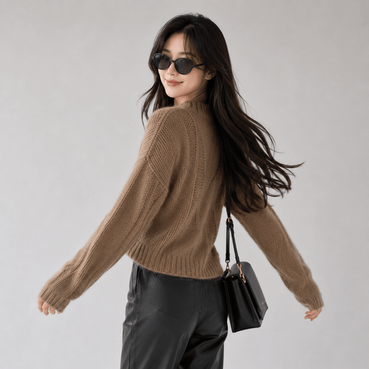 Kawaiies Collection - Apparel - Chunky Twist Vintage O-Neck Pullover Knit Sweater