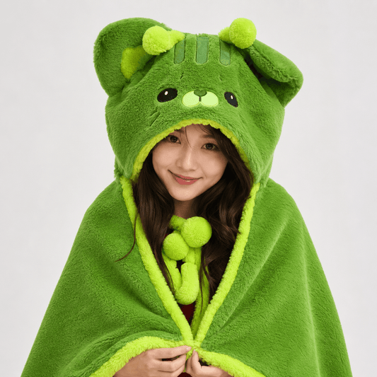 Kawaiies Collection - Apparel - Fluffy Green Cat Cloak Hooded Blanket Cape