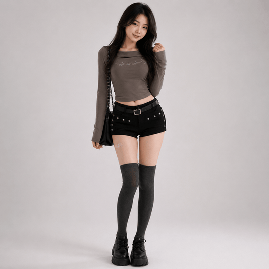 Kawaiies Collection - Apparel - Midnight Skulls Y2K Denim Women's Shorts