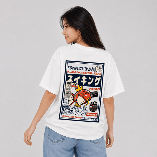 Kawaiies Collection - Apparel - Harajuku Japanese Fish Konnichiwa Poster Unisex Tee