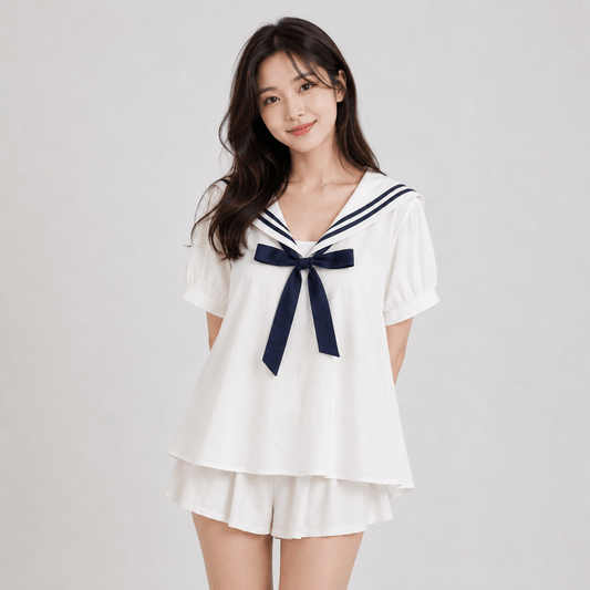 Kawaiies Collection - Apparel - Sailor Moon Inspired Collar White Blue College Shirt Tie Women's Top