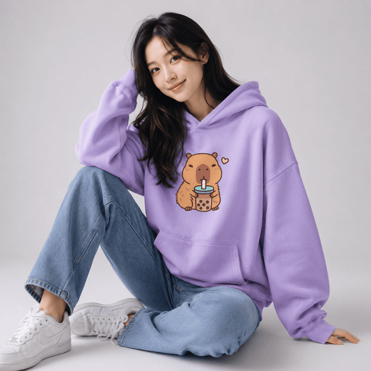 Kawaiies Collection - Apparel - Capybara Drinking Bubble Tea Unisex Hoodie