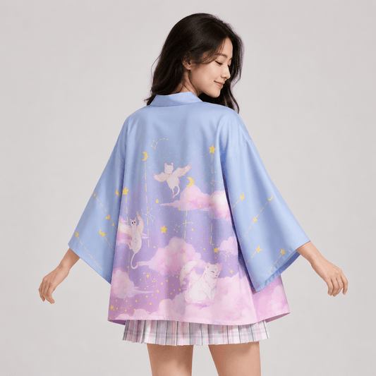 Kawaiies Collection - Kimono - Galaxy Purple Blue Pink Clouds Women's Kimono