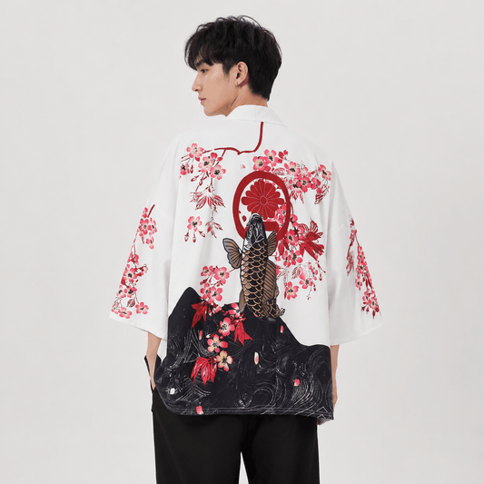 Kawaiies Collection - Kimono - Japanese White Dragon and Golden Koi Kimono