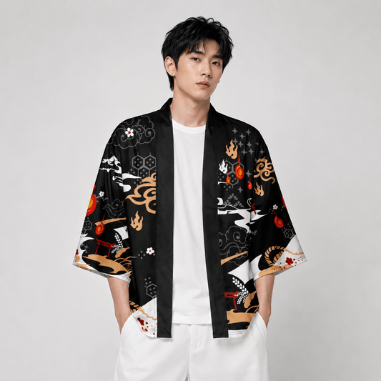 Kawaiies Collection - Kimono - Anime White Fox Mask Pattern Unisex Kimono