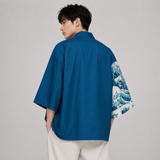 Kawaiies Collection - Kimono - Navy Great Wave off Kanagawa Half Half Unisex Kimono