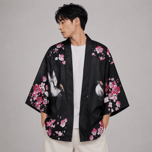 Kawaiies Collection - Kimono - Japanese Sakura Black Red Anime Girl Long Kimono Cardigan Robes