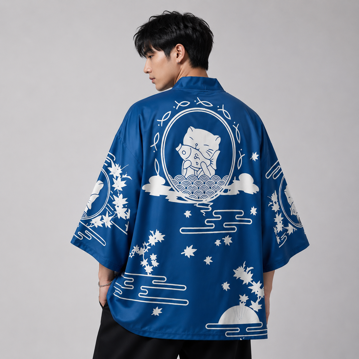 Japanese Great Wave off Kanagawa Dragons Kois Kimono