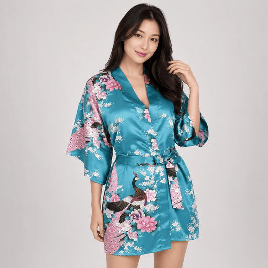 Kawaiies Collection - Kimono - Kimono Short Robe Magnificent Peacock 2nd Collection