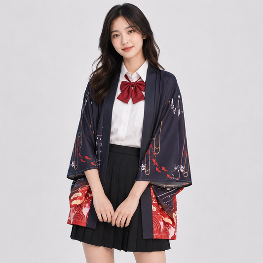Japanese Great Koi of Torii Gate Women's Kimono Cardigan