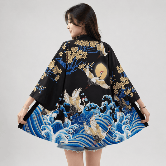 Kawaiies Collection - Kimono - Kanagawa Wave Crane Women Kimono