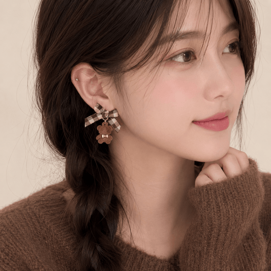 Kawaiies Collection - Jewelry - Cocoa Bear Ribbon Earrings