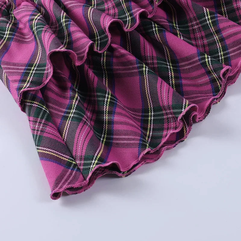 Harajuku Punk Princess Pink Red Plaid Pleated Skirt