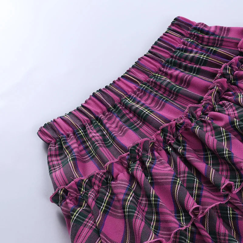 Harajuku Punk Princess Pink Red Plaid Pleated Skirt