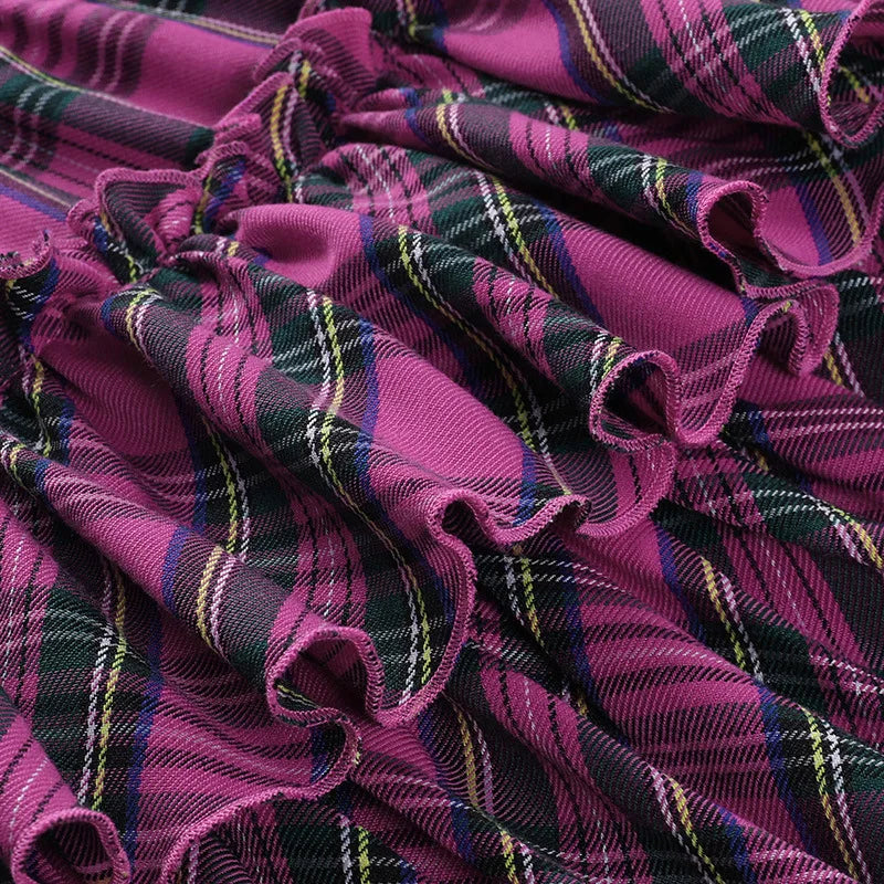 Harajuku Punk Princess Pink Red Plaid Pleated Skirt