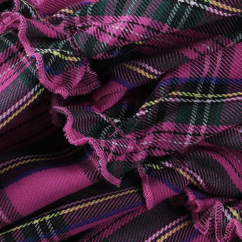 Harajuku Punk Princess Pink Red Plaid Pleated Skirt