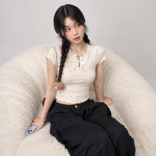 Sweet Polka Bow Baby Cream Women's Tee