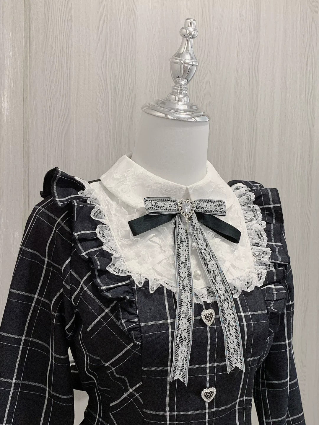 Harajuku Black Plaid Hearts Laced Lolita Women's Dress
