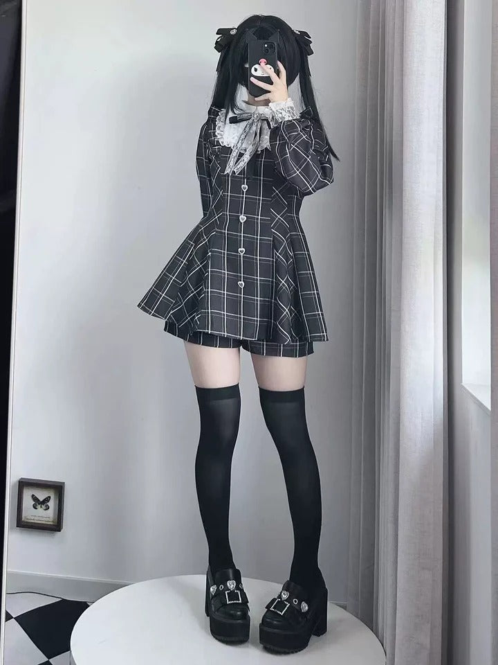 Harajuku Black Plaid Hearts Laced Lolita Women's Dress