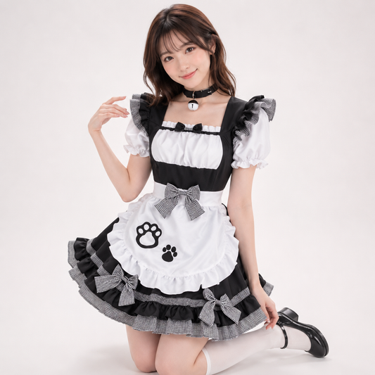 Pink Black Paw Lolita Maid Cosplay Women's Dress