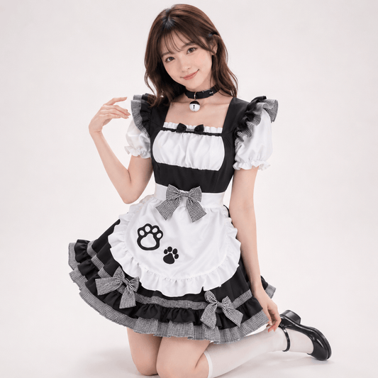 Kawaiies Collection - Apparel - Pink Black Paw Lolita Maid Cosplay Women's Dress
