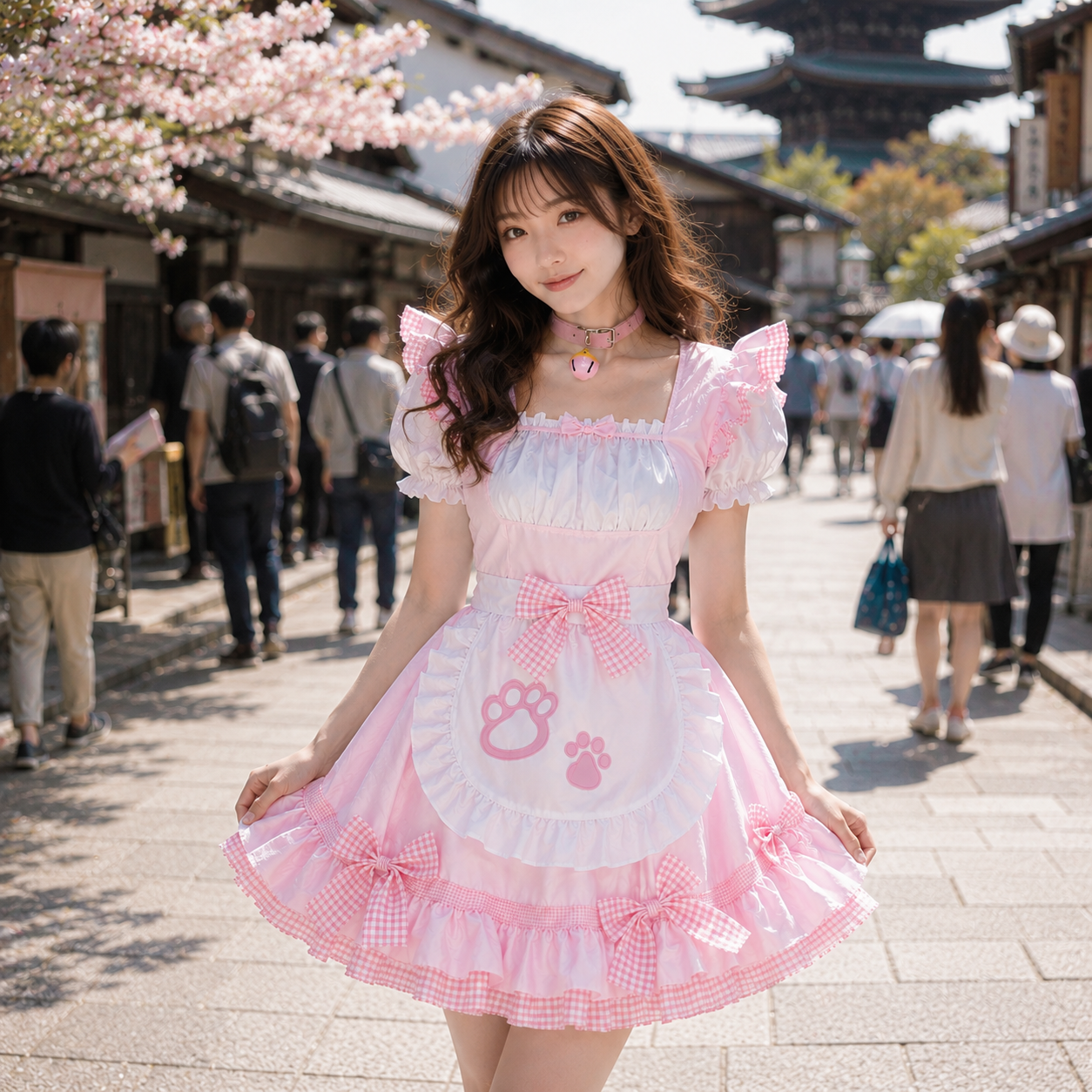 Pink Black Paw Lolita Maid Cosplay Women's Dress