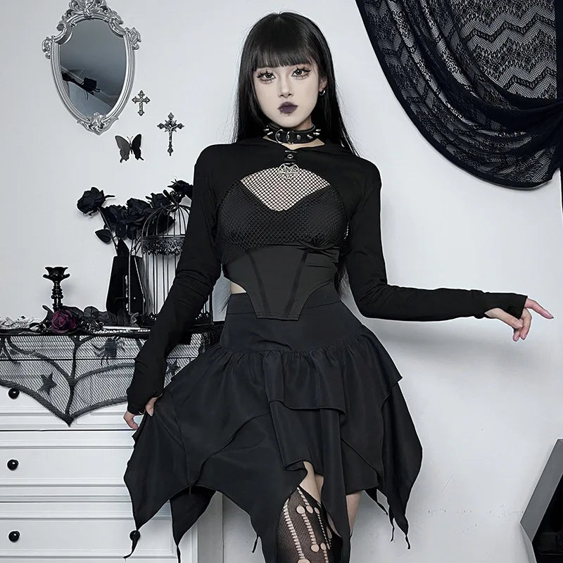 Gothic Witch Punk Irregular Black Skirt