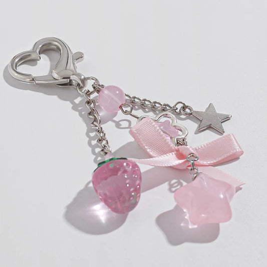 Strawberry Pink Star Charm Keychain