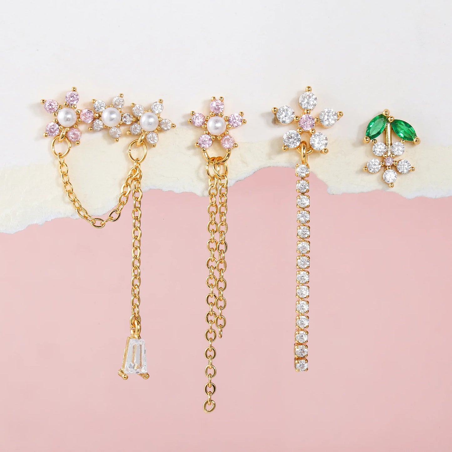 Flowery Dreams 18k Gold-plated Earrings (4pc Set)