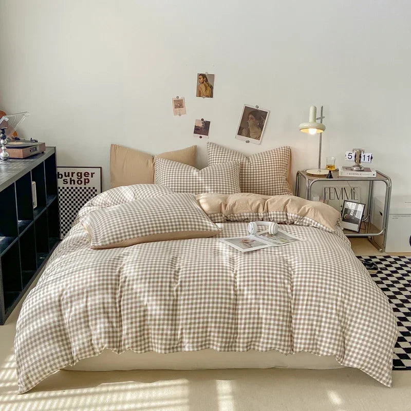 Pastel Checked Plaid Bedding Set Collection without Bed Sheet